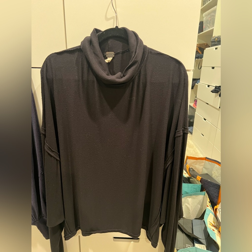 We The Free  oversized Black Cowl Neck Long Sleeve Top